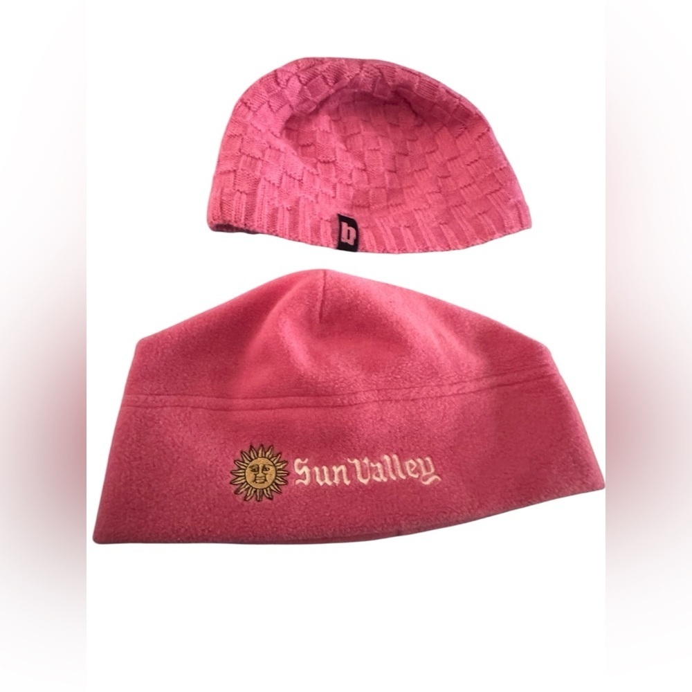 2 BULA & SUN VALLEY Pink Knit Soft Beanie Caps Hats One Size Outdoors Kids EUC
